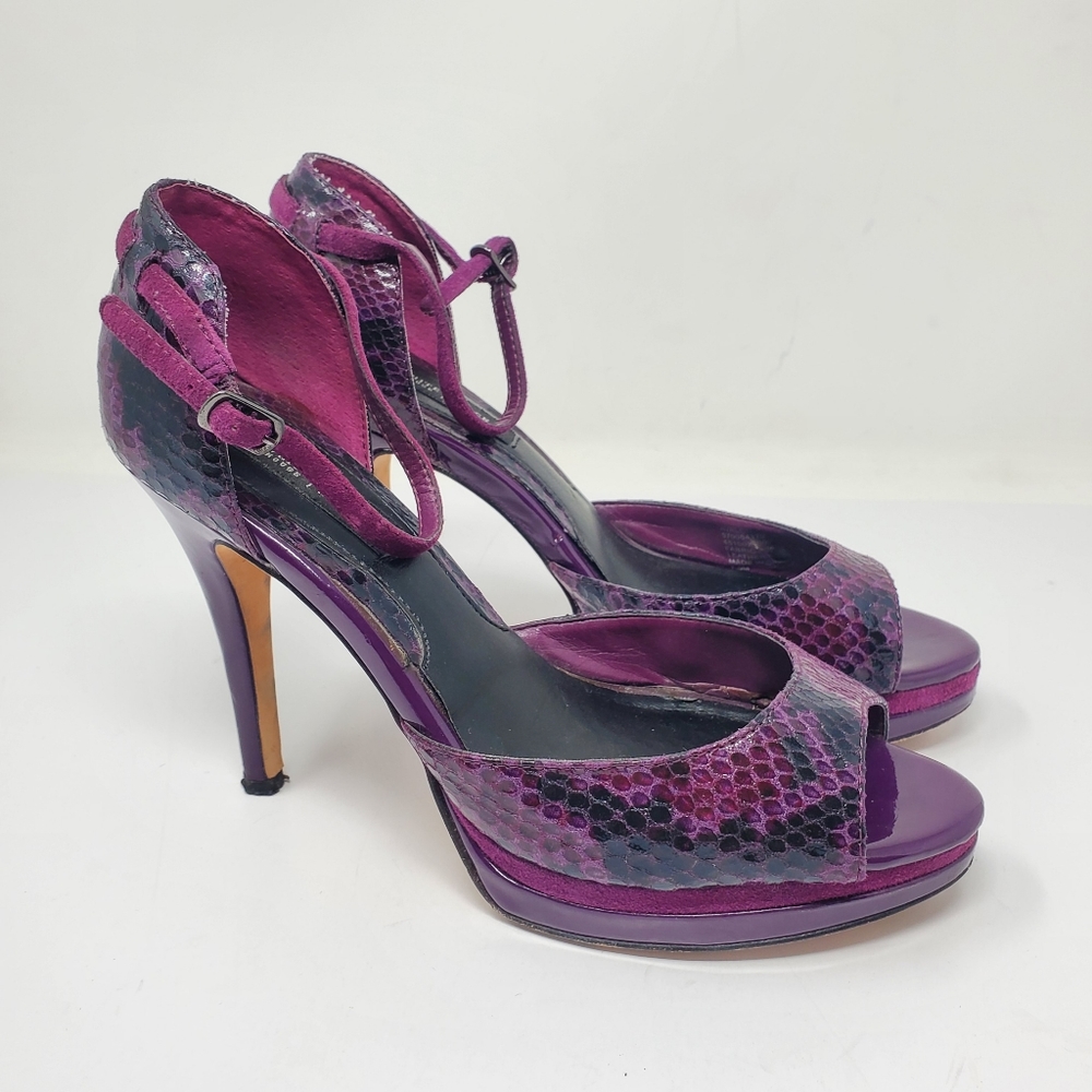 White House Black Market Purple Snake-Print Peep-Toe Heels
